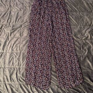 Hollister Navy Wide Leg Pants with Floral Print